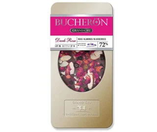 شکلات تخته ای تلخ بوچرون 72% با طعم رز ، بادام و زغال اخته وزن 100 گرم - BUCHERON GRAND CRU