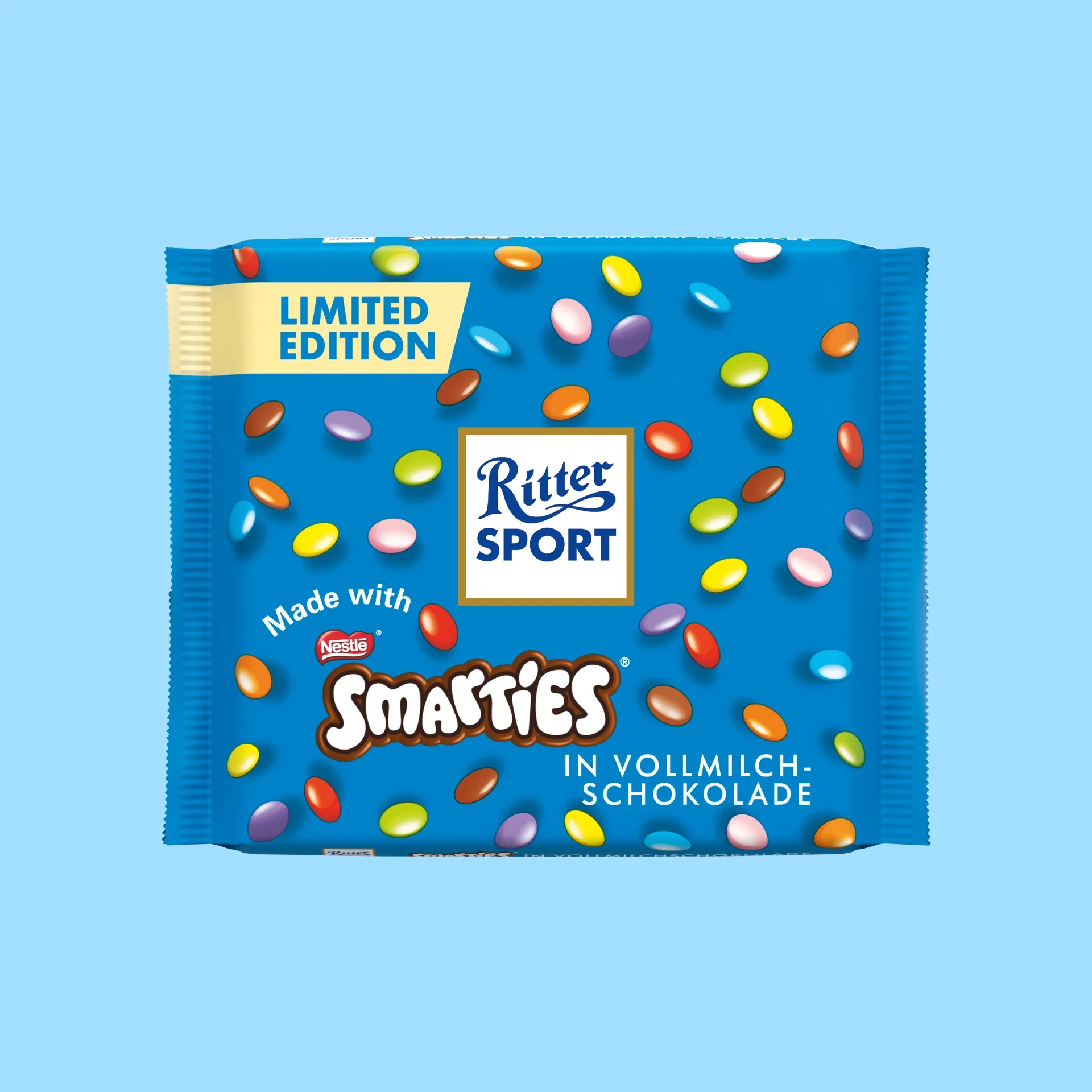 شکلات تخته ای ریتر اسپرت با تکه های اسمارتیز وزن 100 گرم - Ritter Sport Smarties (Limit Edition)