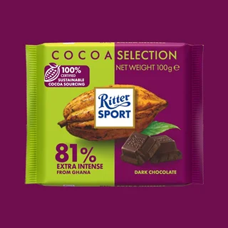 شکلات تخته ای ریتر اسپرت تلخ 81% وزن 100 گرم - Ritter Sport Dark Chocolate 81% Cocoa