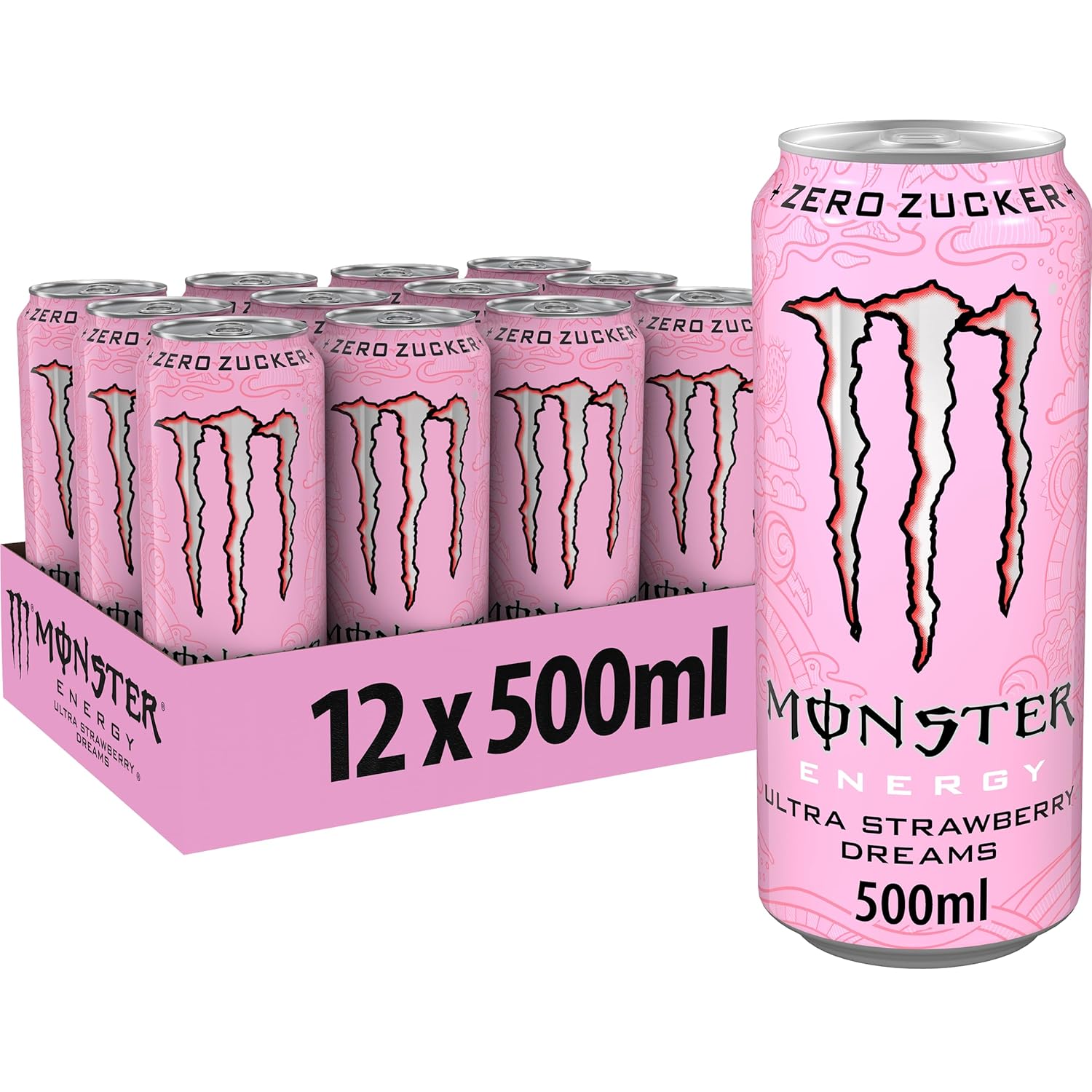 انرژی زا مانستر اروپایی 500 میلی لیتر (بدون قند) - Monster Ultra Strawberry بسته 12 عددی عمده