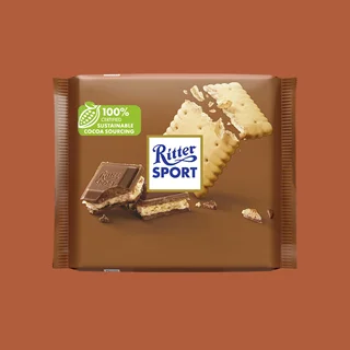 شکلات تخته ای ریتر اسپرت با طعم بیسکوئیت کره ای وزن 100 گرم - Ritter Sport Knusperkeks