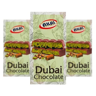 شکلات تخت پسته ای دبی 200 گرم آکای -  Dubai Chocolate AKAI
