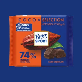 شکلات تخته ای ریتر اسپرت تلخ %74 وزن 100 گرم - Ritter Sport Fine Dark Chocolate 74% Cocoa