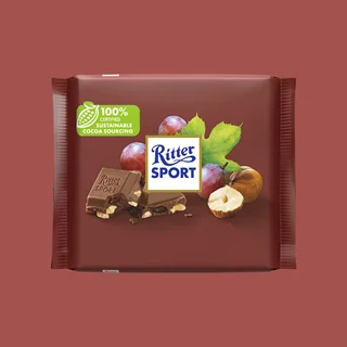 شکلات تخته ای ریتر اسپرت با طعم کشمش و فندق وزن 100 گرم - Ritter Sport Trauben Nuss